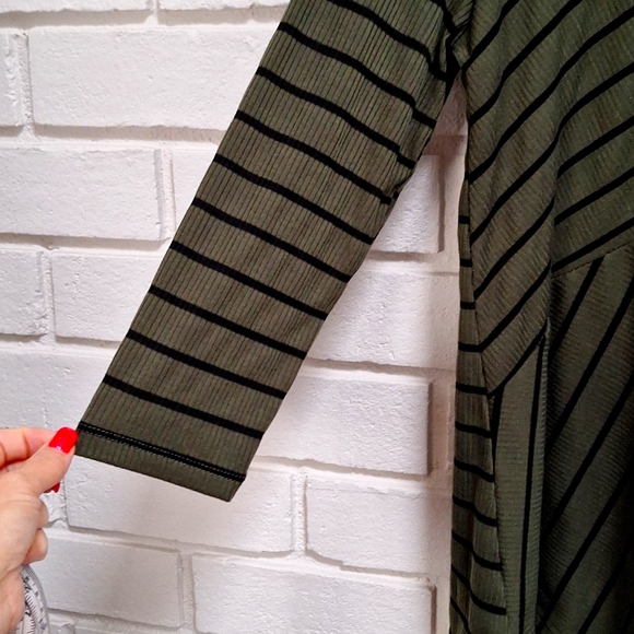 Slinky Brand Olive Striped Asymmetrical Bottom Top. Size Medium NWOT - Picture 4 of 7